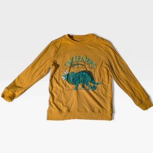 Kids Triceratops Dinosaur Graphic Long Sleeve | Mustard Yellow | Size XS (4/5)